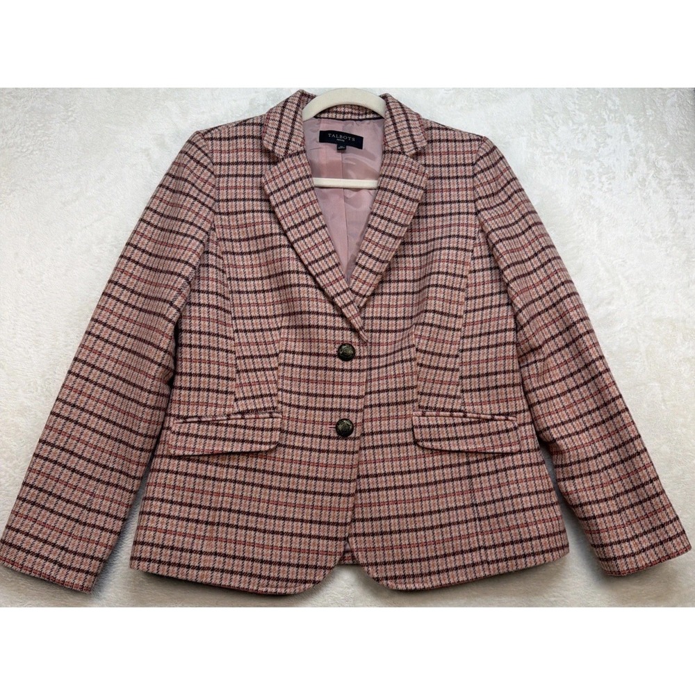 Talbots Petite‎ Plaid Blazer Womens 6P Pink Tan Check Tailored Jacket Career